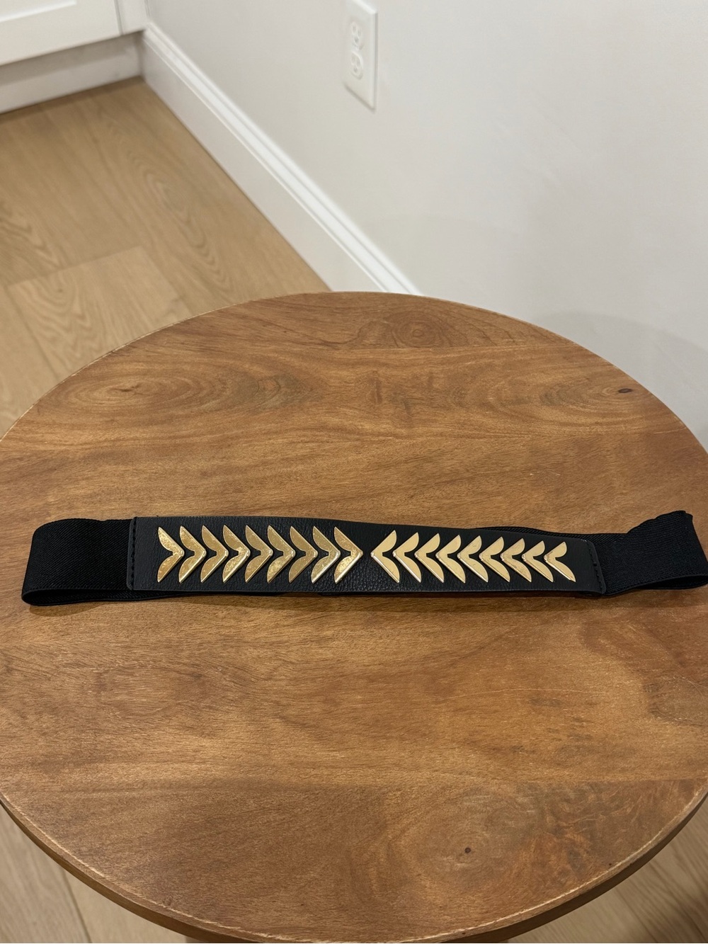 Express Black Elastic Belt with Gold Chevron Accents